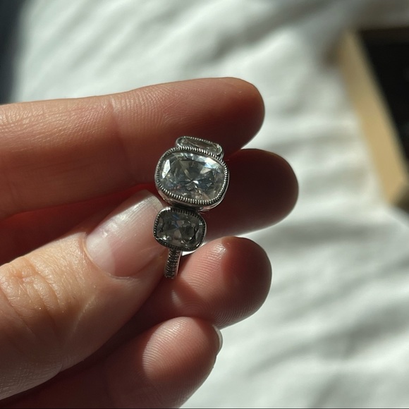 Synthetic Diamond Engagement Ring stackable sterling silver cubic zirconia - Picture 3 of 11